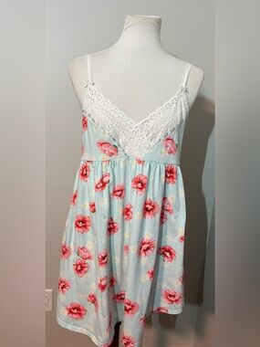 Y2K Victoria’s Secret Babydoll Floral Cotton Tunic Top In Light Blue/Pink Size L